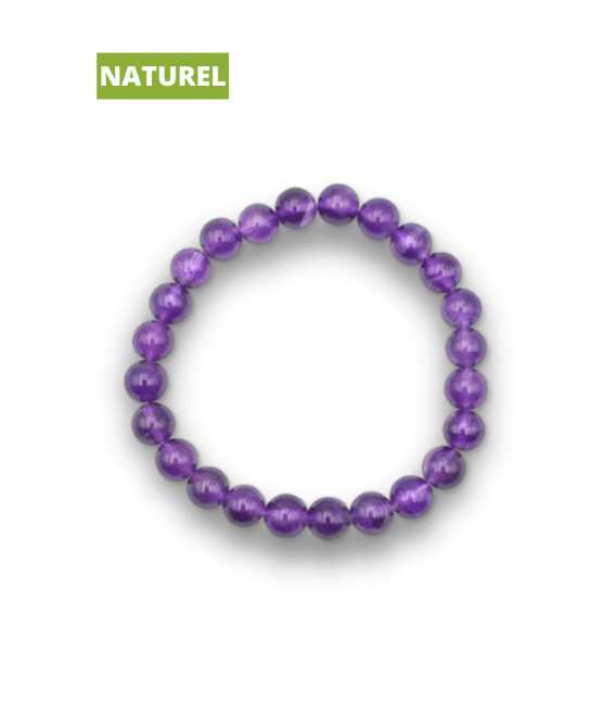 Bracelet améthyste en pierre naturelle - Perles rondes - Bijoux énergétique