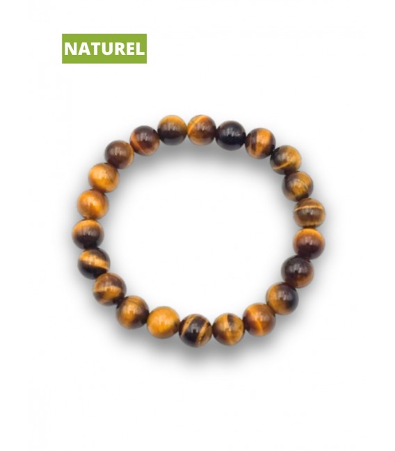 Bracelet œil de tigre en pierre naturelle - Perles rondes - Bijoux énergétique