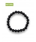 Bracelet onyx noir brillant en pierre naturelle - Perles rondes - Bijoux énergétique